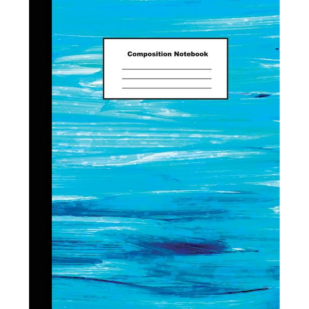 Composition Notebook Navy Blue Horizontal Hand Drawn Water Colour Wide Ruled Jotting Paper