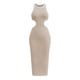 thumbnail image 2 of Vestido liso de cuello redondo para mujer: vestido informal ajustado a la cintura, poliéster y spandex, tallas S-XXL, 2 of 7