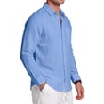 thumbnail image 4 of GENTS BLISS Men Linen Shirts Long Sleeve Button Down Shirts for Men Roll-up Solid Shirts with Pocket, 4 of 13