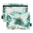 thumbnail image 2 of 2 Pack Pencil Pouch for 3 Ring Binder Smooth Zipper Folders with Pockets Clear Window Pencil Case White Clouds Green Mountains, 2 of 6