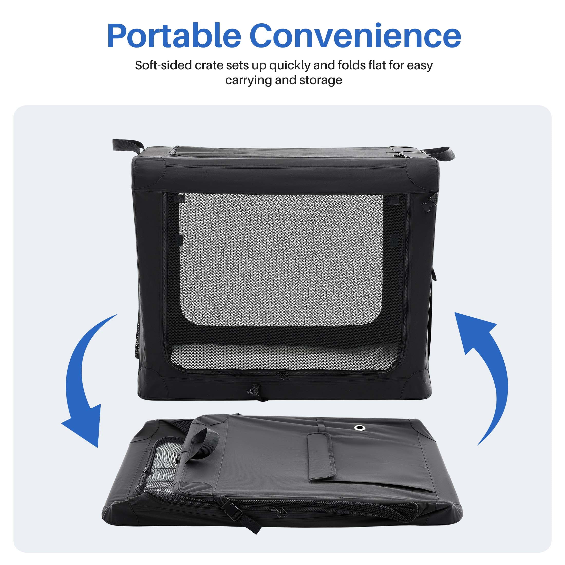 edx 30 Inch Portable Foldable Dog Crate for Small Medium Dog, 3-Door Soft Pet Airline Approved Crate with Storage Bag & Washable Pad, Up To 50Lbs, For Indoor Outdoor Dog/Cat/Pet Kennel Carrier, Black