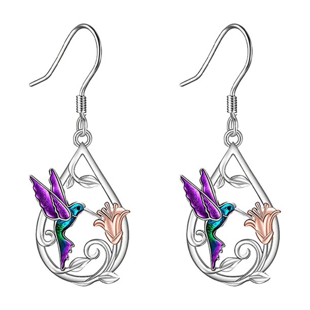 Collar Colgante Colibrí y Flor Pendientes Divertidos Pendientes Animales Efecto 3D Pendientes Mujeres Pendientes Bonitos para Chicas Universitarias