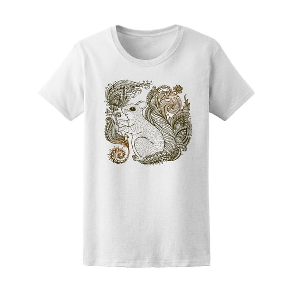 Squirrel Henna Mandala Zendoodle T-Shirt Women -Image by Shutterstock, Female XX-Large