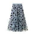 thumbnail image 2 of Fesfesfes Skirts for Women Long Tulle Tutu Skirt 3D Flower Embroidery Solid Color High Waist Mesh Midi Swing Skirt, 2 of 7