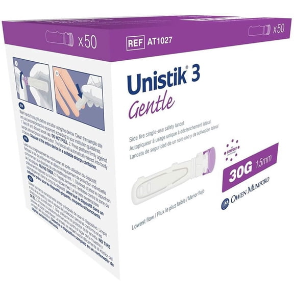 Owen Mumford Unistik 3 Gentle Safety Lancets 30G x 1.5mm - 50 Ct