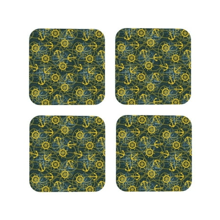 

Tideii Marine Anchors And Compass for Leather Coasters 4 Pieces Anti-fouling and Anti-scalding Decorative Coasters Suitable for Restaurants Kitchens Coffee Shops-Square