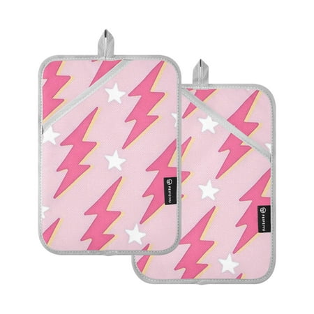 

Pot Holders Set of 2 Heat Resistant Potholders for Kitchen Easy Grip Oven Mitts for Microwave Oven Baking Kitchen BBQ Trendy Pink Lightning