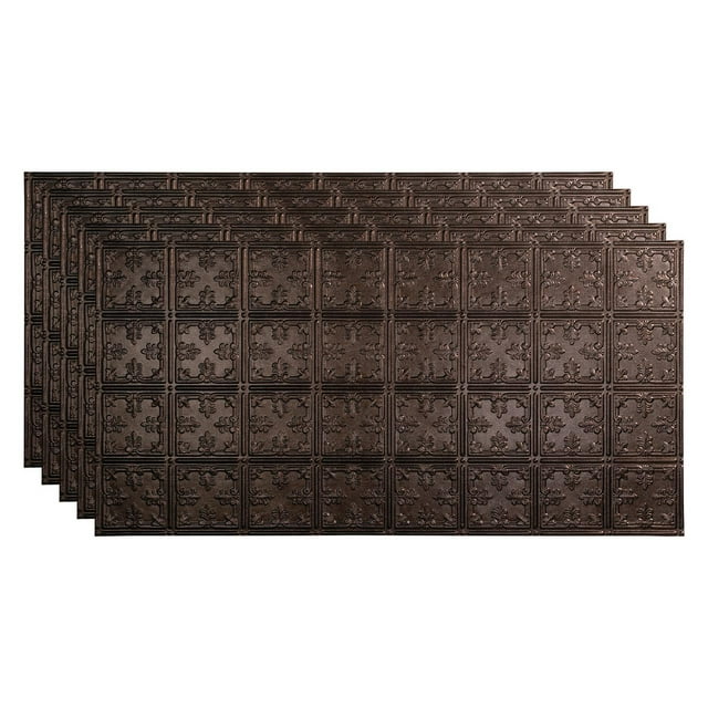 FASÄDE Traditional 10 Decorative Vinyl 2ft x 4ft Glue Up Ceiling Panel in Smoked Pewter(5 Pack)