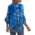 thumbnail image 4 of Shirts for Women Ruffle Floral Printed 3/4 Sleeved V-Neck Business Work Blouses Spring Summer Trendy Loose Fit Dressy Casual Tops, 4 of 8