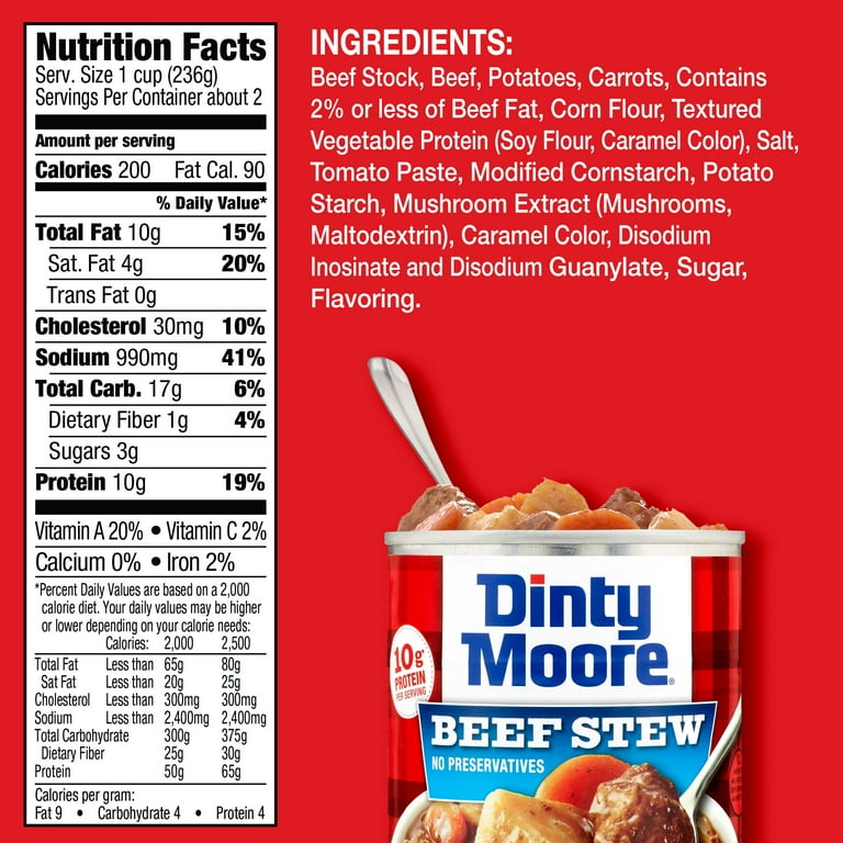 DINTY MOORE Beef Stew With Potatoes & Carrots, Shelf Stable, 20 oz Aluminum  Can - Walmart.com