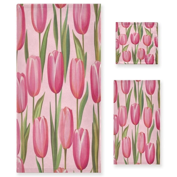 Three-Piece Towel Set Face Towel Towel Set Hand Towel Bath Towel Cotton Bath Towels Bath Towel Sets Hand Bath Towels Pink Tulips3