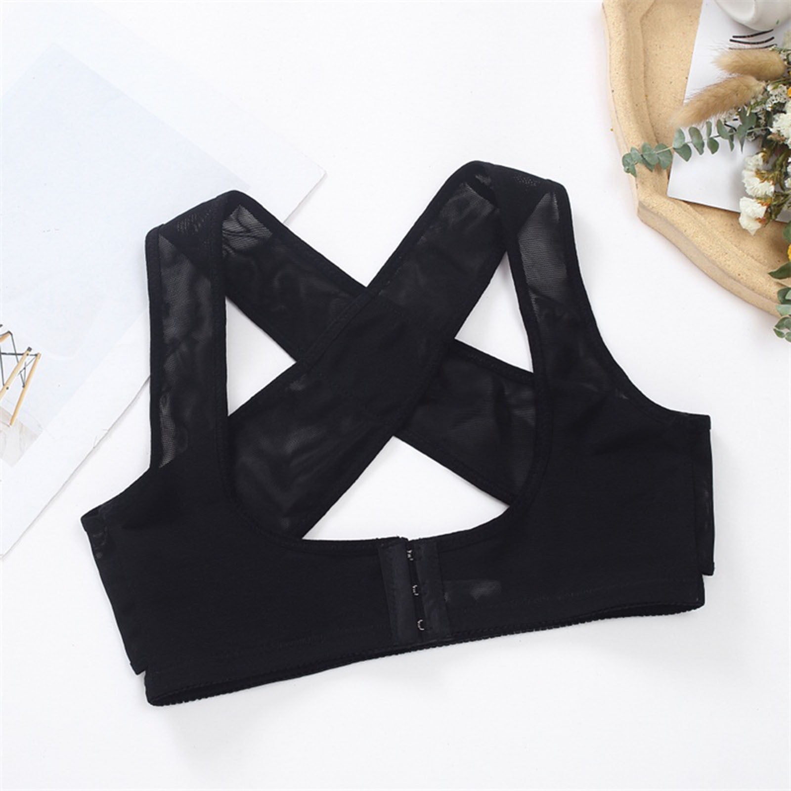 Vest Style Rhinestone Corset Anti-Light Comfortable Body Sculpting Wrap  Chest Gathered Breathable Bra Outer Wear (Color : Black, Size : 38C/85)
