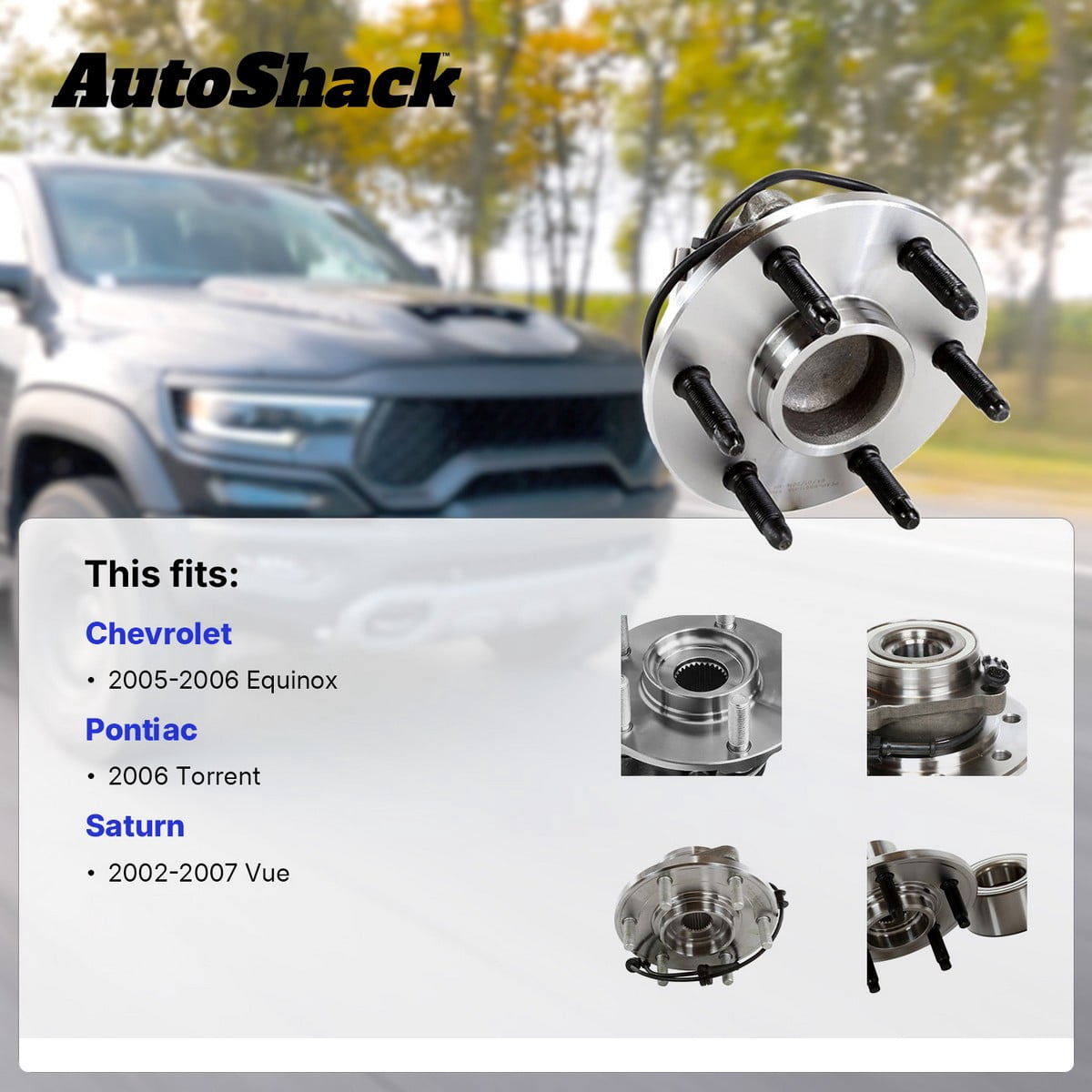 AutoShack Front Wheel Hub Bearing Assemblies - Driver and Passenger Side for Saturn & Chevrolet, Vue 2002-2007 Equinox 2005-2006, AWD FWD L4 2.2L 2.4L V6 3.0L 3.4L 3.5L - 5-Lug, With ABS