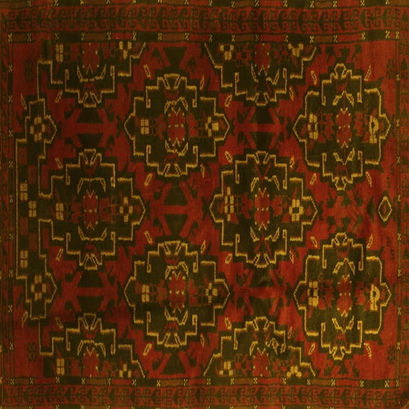 Ahgly Company Machine Washable Indoor Square Persian Yellow Traditional Area Rugs, 4' Square