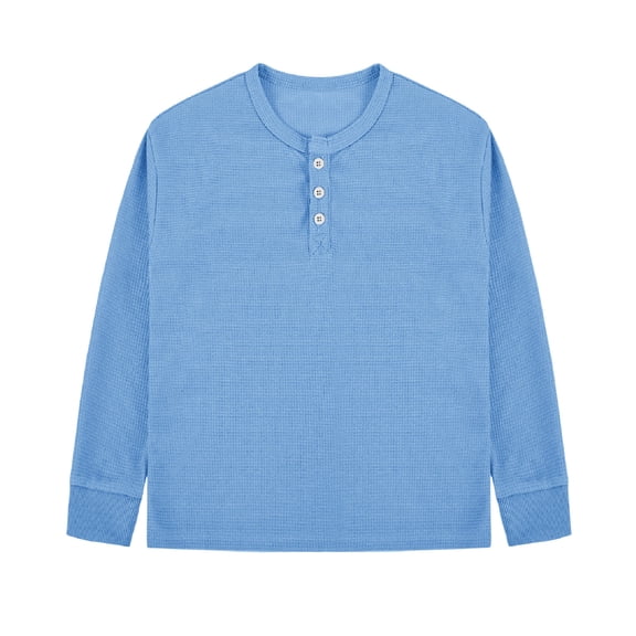 CYRBOKO Boys Long Sleeve Shirts, Casual Spring Henley Collar Pullover T-shirts for Boys Blue Size 7-8 T