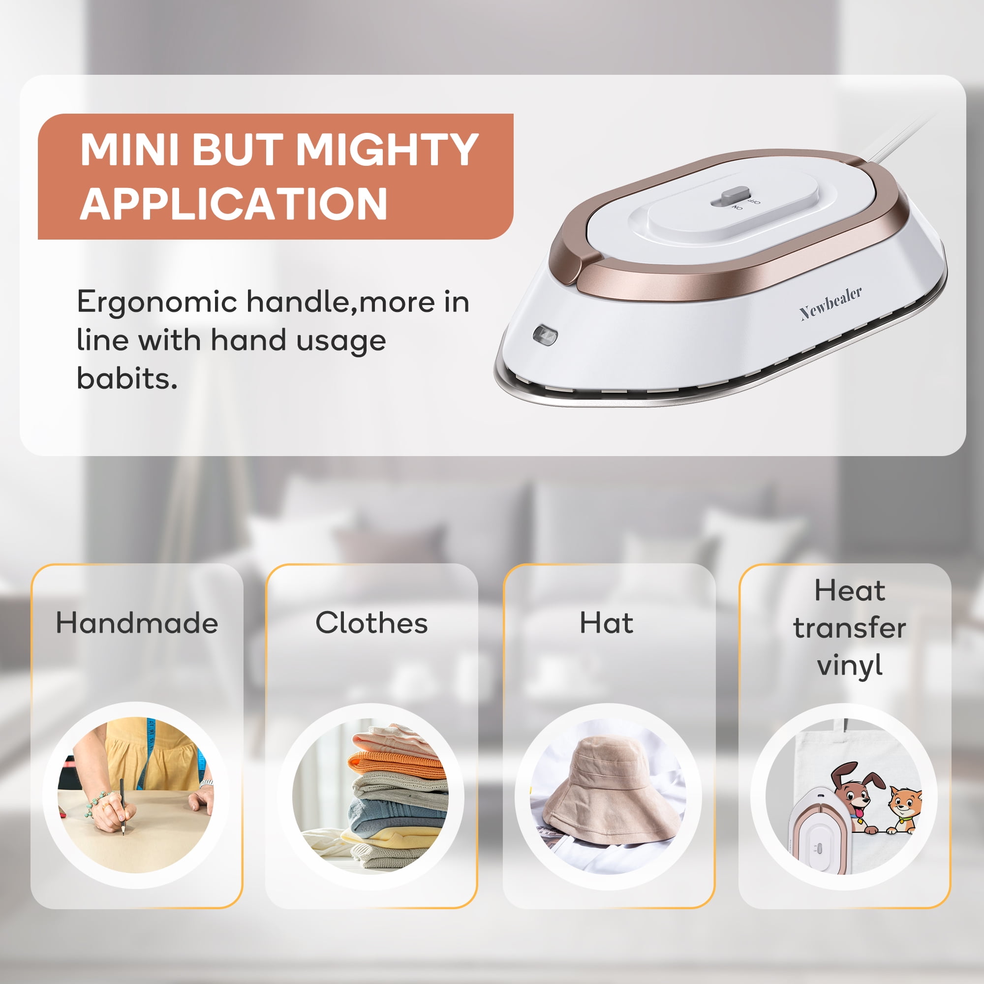 Newbealer Travel Iron for Clothes,100V-240V Portable Mini Ironing Machine with Non-Stick Soleplate,0.8lb Ultra-Lightweight,302°F Small Iron for Sewing,Quilting and Handcraft