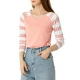 thumbnail image 1 of Unique Bargains Women's Striped Raglan Long Sleeve V Neck T-shirt, 1 of 6
