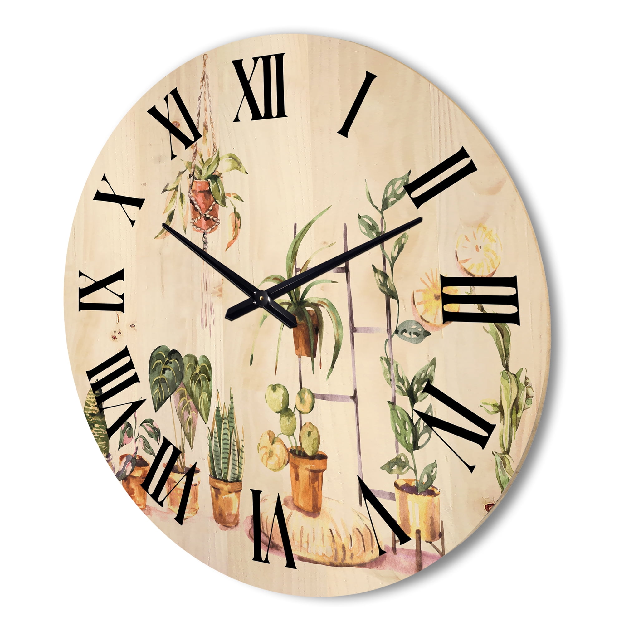 Designart 'Indoor House Plants Urban Jungle in Flowerpots II' Traditional Wood Wall Clock