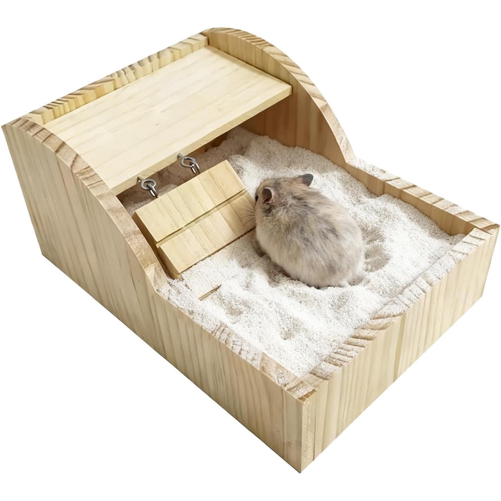 Wooden Hamster Sand Bath Box, Detachable Design for Small Pets (Hamsters, Gerbils, Chinchillas), Cage Accessory for Indoor Home Use