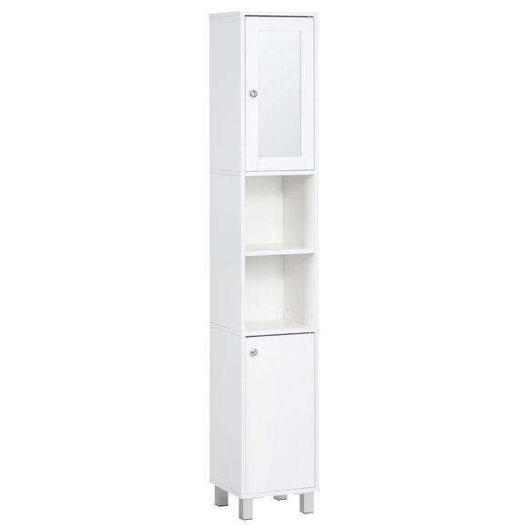 kleankin Tall Bathroom Storage Cabinet with Mirror, Narrow Tower Cabinet