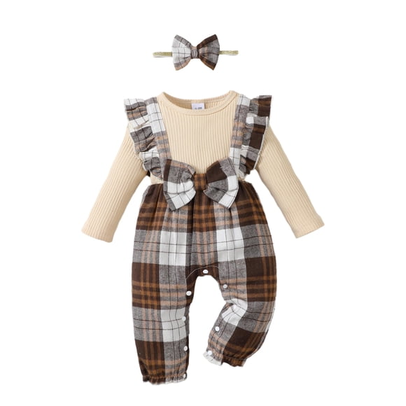 Mono beige a cuadros Saeaby de una pieza, 0-3M
