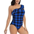 thumbnail image 3 of Gaeub Buffalo Plaid Blue Black Women's One Shoulder Ruffle Tummy Control Swimwear for Swimming Surfing Beach Party - XX-Large, 3 of 8