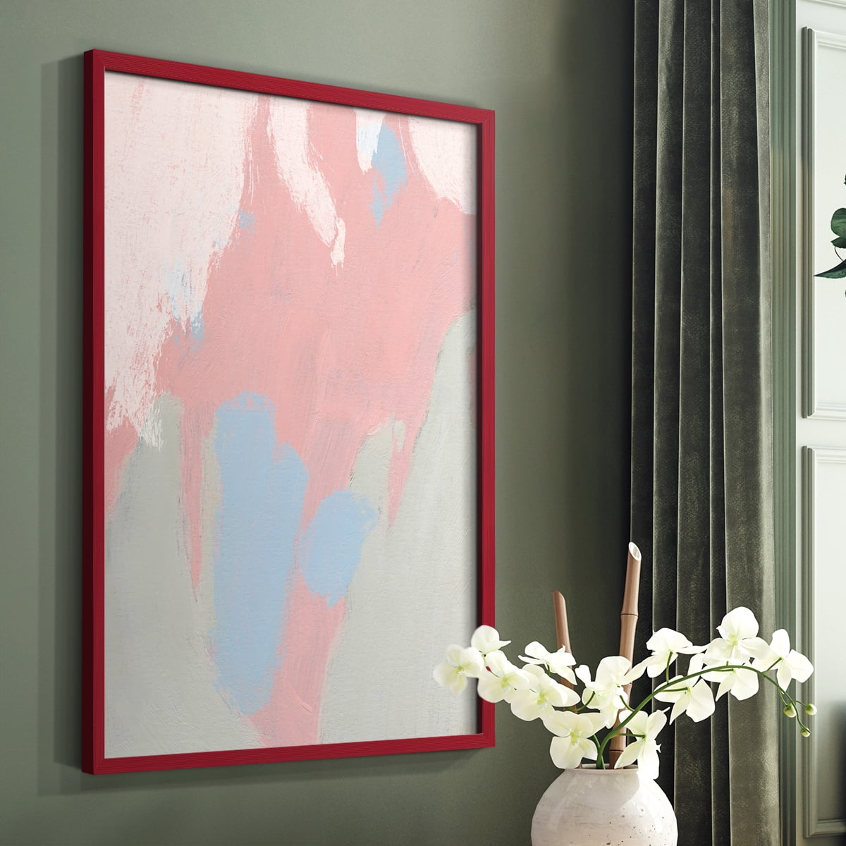 Blushing Abstract III Framed Print in Red Solid Wood Framed Print No Nail Hanging