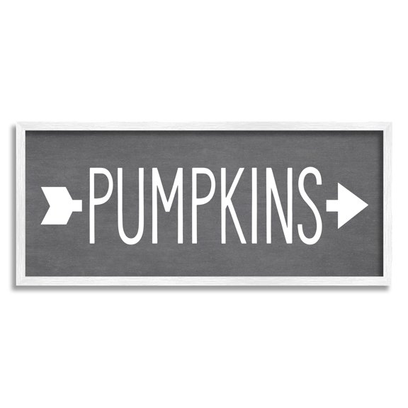 Stupell Industries Pumpkins Rustic Seasonal Autumn Arrow Pointing Sign Graphic Art White Framed Art Print Wall Art, Design by Lettered and Lined