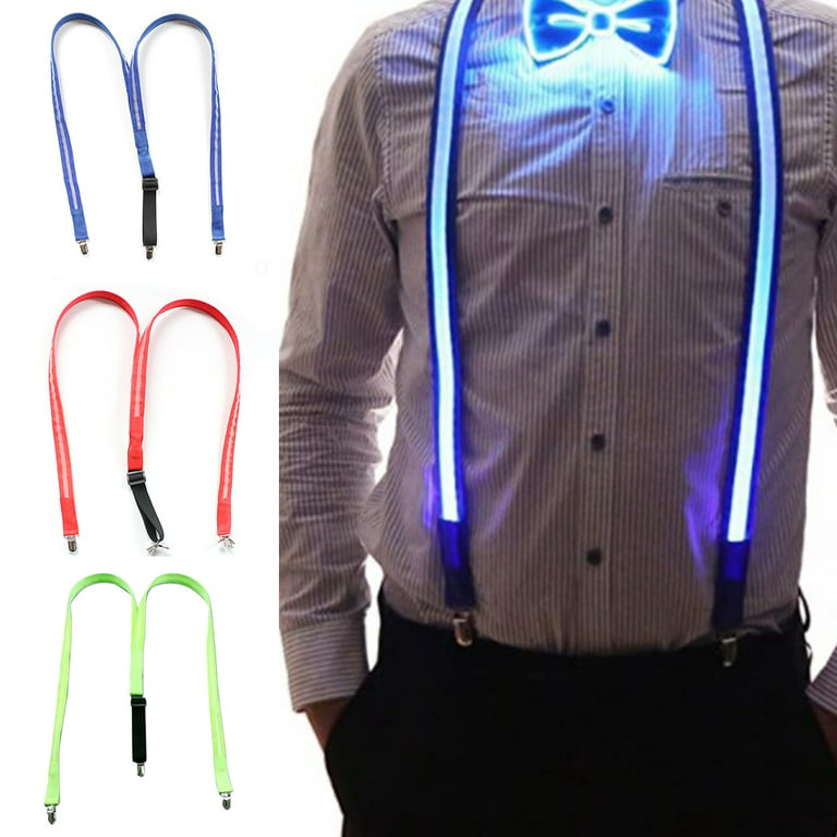 Niyofa LED Suspender Glow in the Dark Trouser Braces Light Up Y-shaped  Trousers Strap Adjustable and Elastic Illuminated Suspender for Women Men  Costume Accessory 