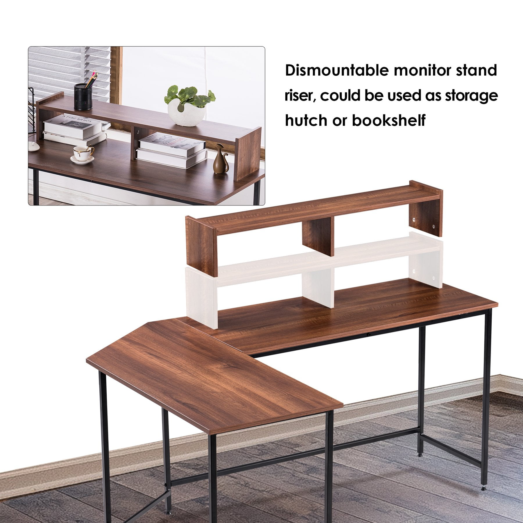 MCombo 63" L-Shaped Computer Desk with Hutch, Large Monitor Stand Desk Workstation