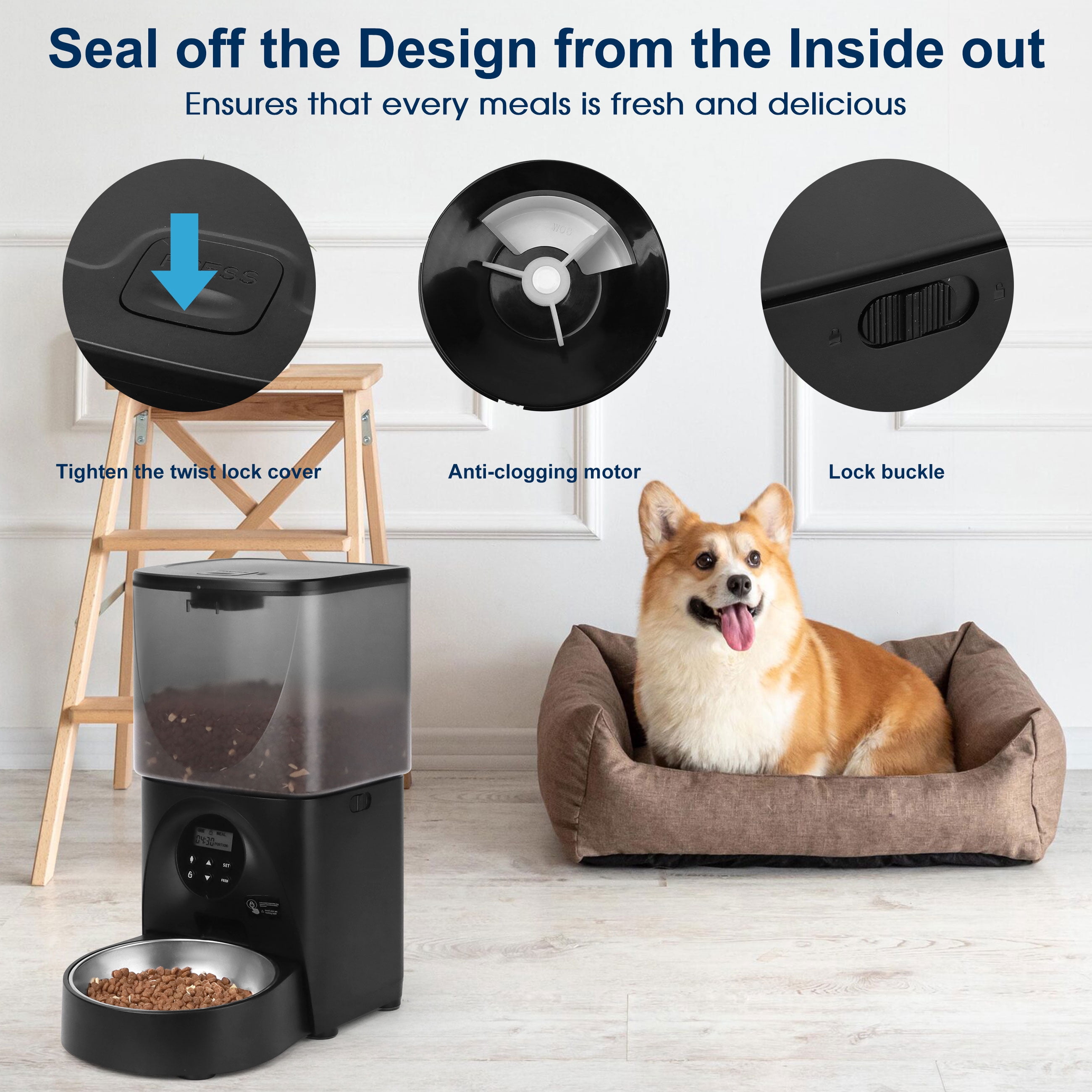 Cobectal Automatic Pet Food Feeder with Portion Control and 10-Second Meal Call, 4L Capacity