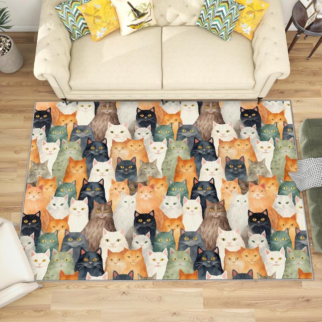 3x4 Rug, Cat Door Mat Washable Non Slip Soft for Entryway, Cute Kitten Rug, Cat Lover Carpet, Cats Home Decor & Gifts