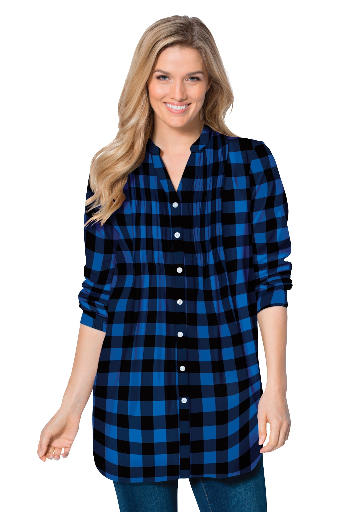 Woman Within - Woman Within Women's Plus Size Pintucked Flannel Shirt ...
