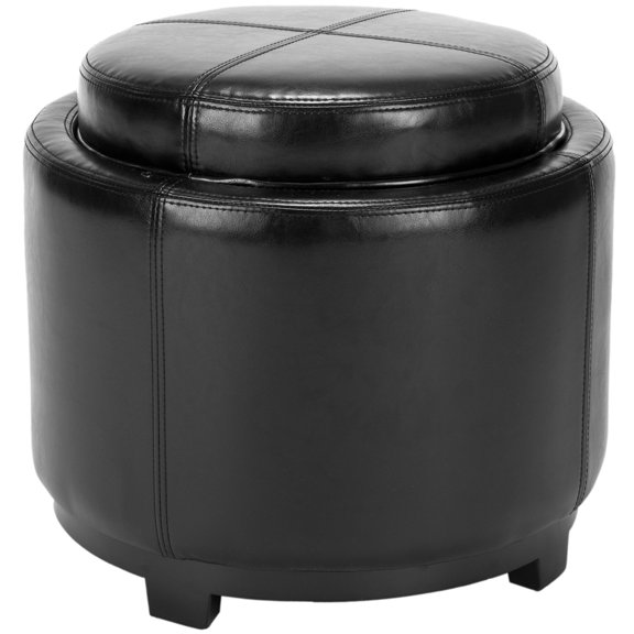 SAFAVIEH Chelsea Round Tray Ottoman Black