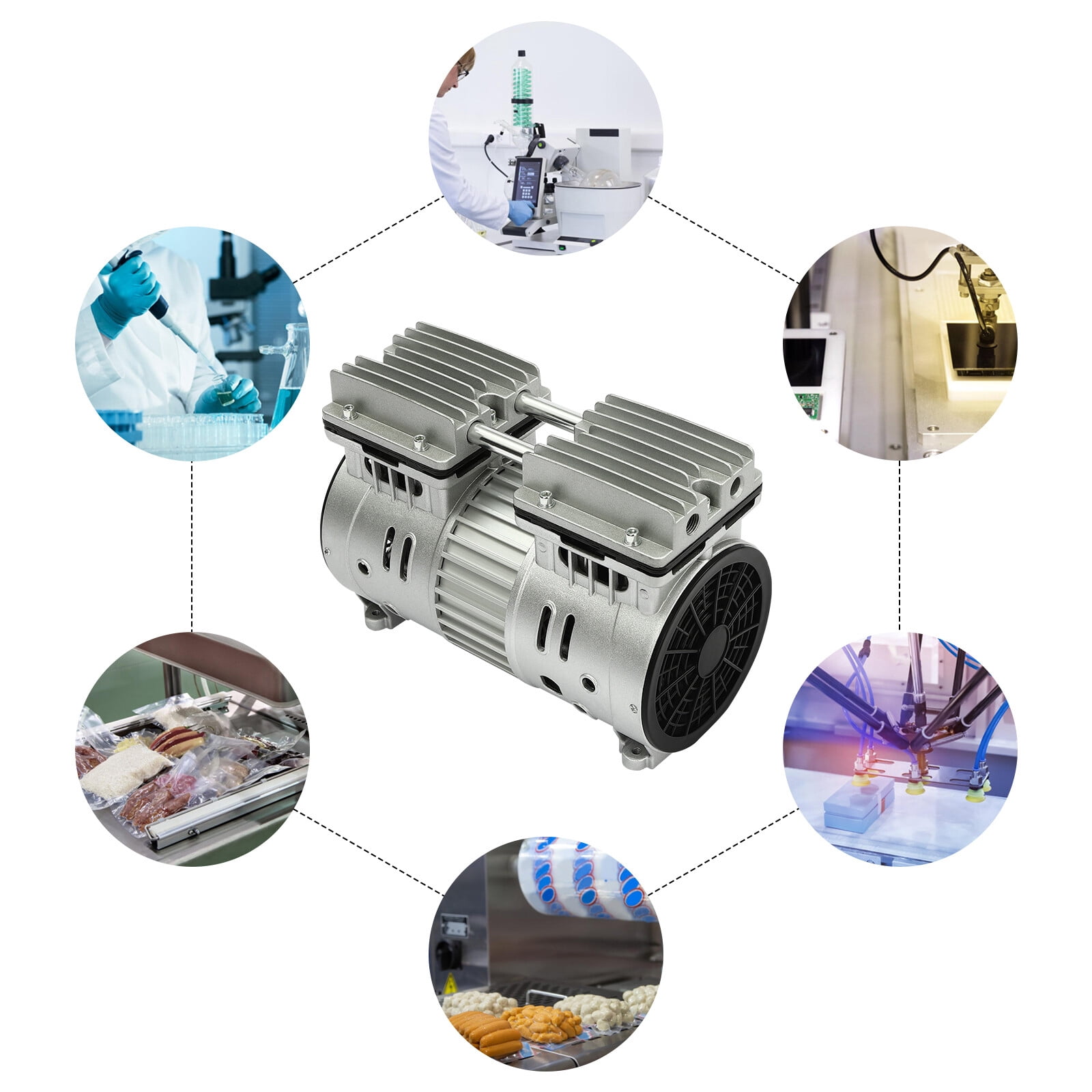 10.7*5*7.6 Modern Silver Oilless Vacuum Pump Oil Free Air Compressor Piston Compressor Pump 550W 125L/min