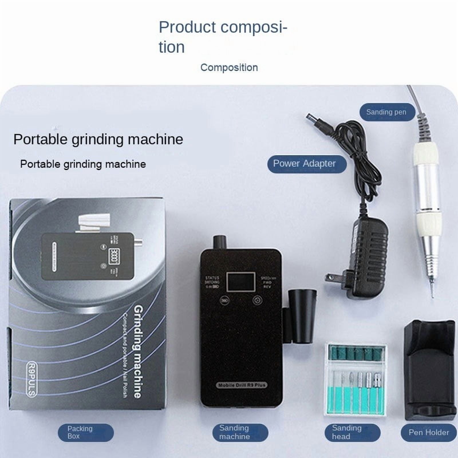Whudwhu R9 PLUS Professional Electric Nail Drill File, 30000 RPM Cordless Rechargeable Nail Drill Kit with 6 Drill Bits, LCD Display for Acrylic Nails Gel Polishing (White, Black, Gold)