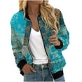 thumbnail image 2 of Feancey Womens Bomber Jackets Vintage Ethnic Printed Lightweight Zip Up Jacket Elastic Ribbed Casual Windbreaker 2025 Fall Lightweight Flight Varsity Jackets Daily Sales,Green,S, 2 of 6
