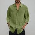 thumbnail image 2 of Dagegui Mens Linen Shirts Summer Short Sleeve Hawaiian Shirt Solid Color Collared Button Down T-Shirts Casual Loose Fit Tees Tops Army Green,M, 2 of 5