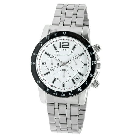 Steeltime Men's Stainless Steel White Alloy Watch Equipped with a Tachymeter and Functioning Chronograph