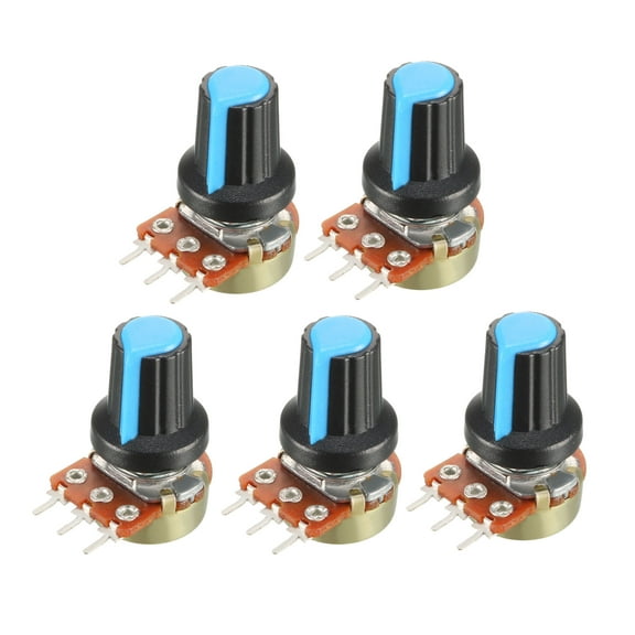 5Pcs, 5K Ohm Variable Resistors Rotary Carbon Film Taper Potentiometer