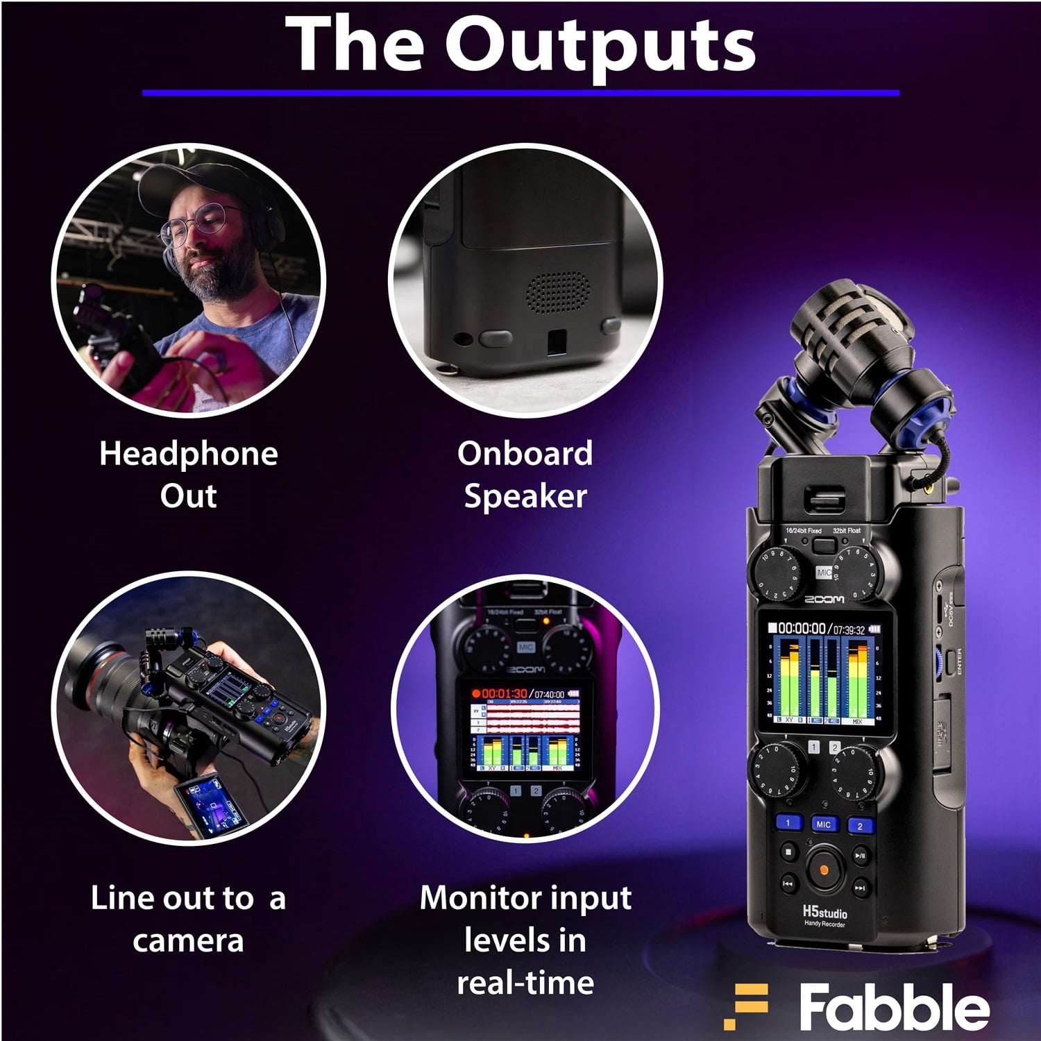Zoom H5 Studio Handy Recorder Bundle with ZDM-1 Podcast Mic Pack (Dynamic Mic, Headphones, Windscreen, XLR Cable, Tabletop Stand), 64GB SD Cards, AA Batteries, Table Tripod Grip