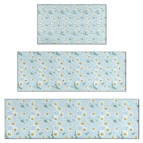Light Blue Daisy Flower Pattern Kitchen Rugs Sets Of 3,Kitchen Runner Rugs Non Skid Washable,Decorative Kitchen Floor Mats for Kitchen,Sink,Laundry,17"x30"  17"x47"   17"x59"