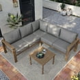 thumbnail image 3 of Techmilly Metal Outdoor Sectional Furniture L Shape Patio Conversation Sets with Fauxwood Coffee Table with 6" Thick Olefin Cushions,Outdoor Patio Furniture sets for Backyard, Garden, Poolside, 3 of 7