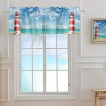 Rdsfhsp Coastal Ocean Beach Valance Curtain for Window, Watercolor Lighthouse Seagull Rod Pocket Kitchen Valances Short Curtain Treatment Drapes for Bathroom/Bedroom/Living Room 54x18 Inch