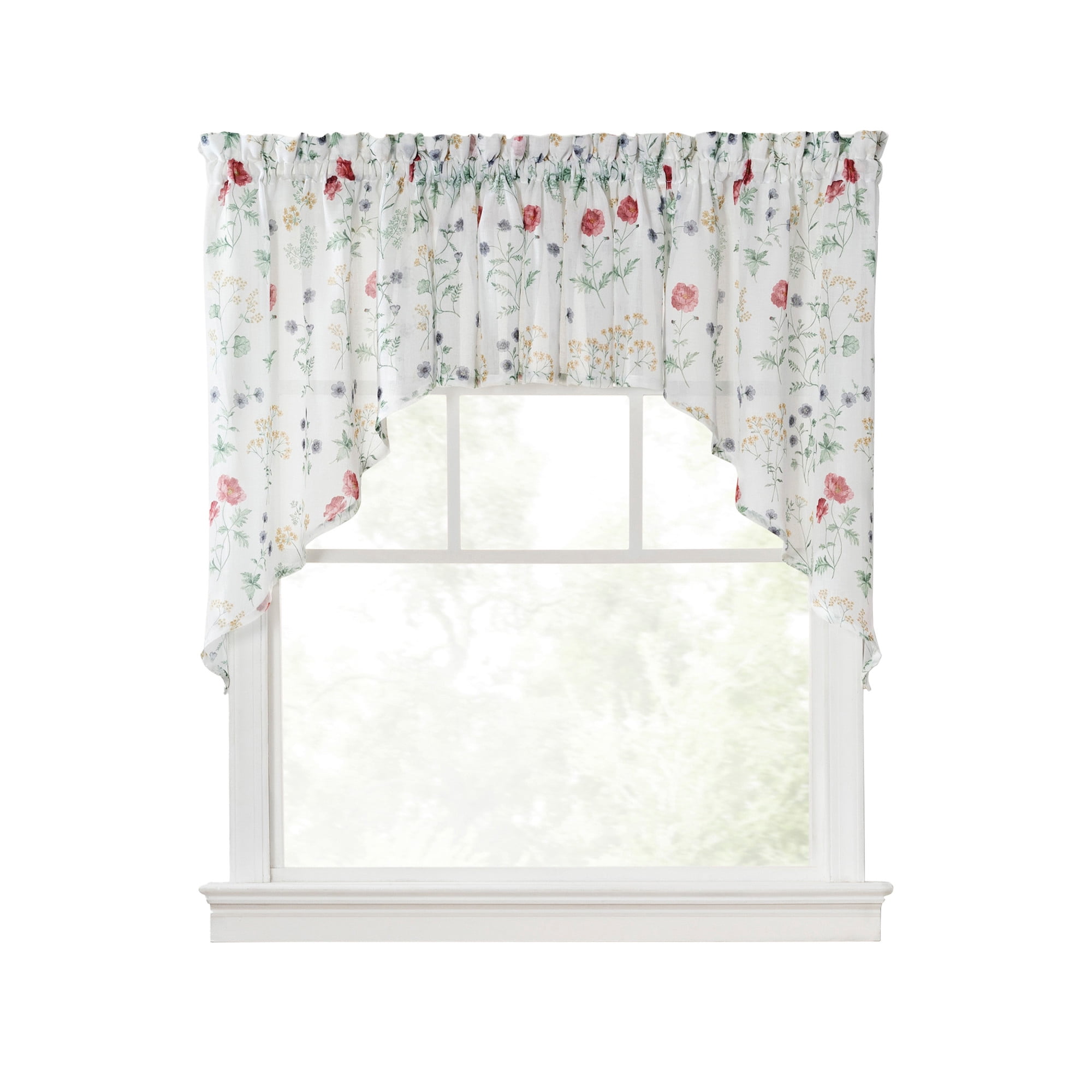 Martha Stewart Martha’s Garden Curtain Swag, Multicolor, Pole Top, Semi Sheer, Indoor, Adult, 1 Piece, 27" x 30"