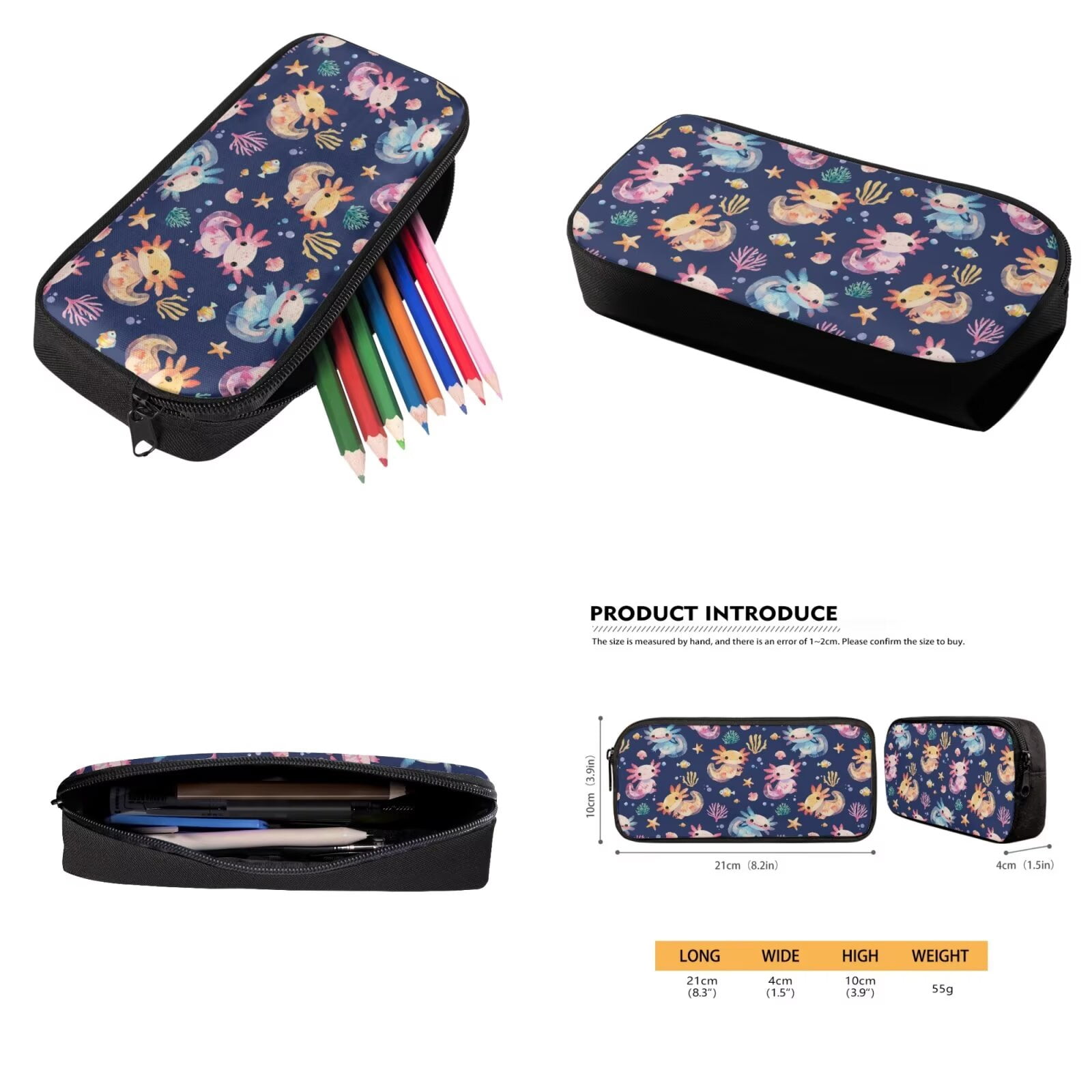 Binienty Axolotl Backpack Student Bookbag for Girls Boys Elementary School 3 Piece Kids Casual Travel Backpack with Lunchbox Pencil Case