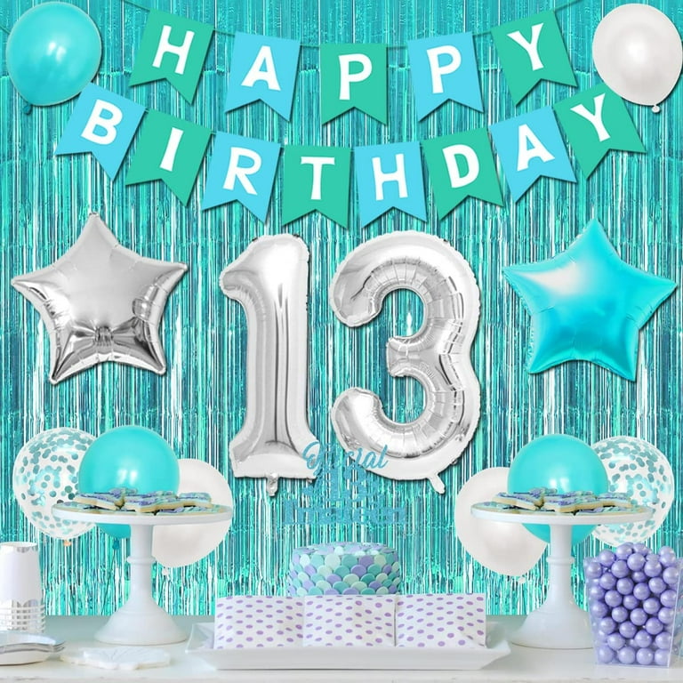 Teal 13th Birthday Decoration for Girls Teal Birthday Balloons Decorations Official It s 13 I m a Teen Happy Birthday Banner Cake Topper Teal Fringe