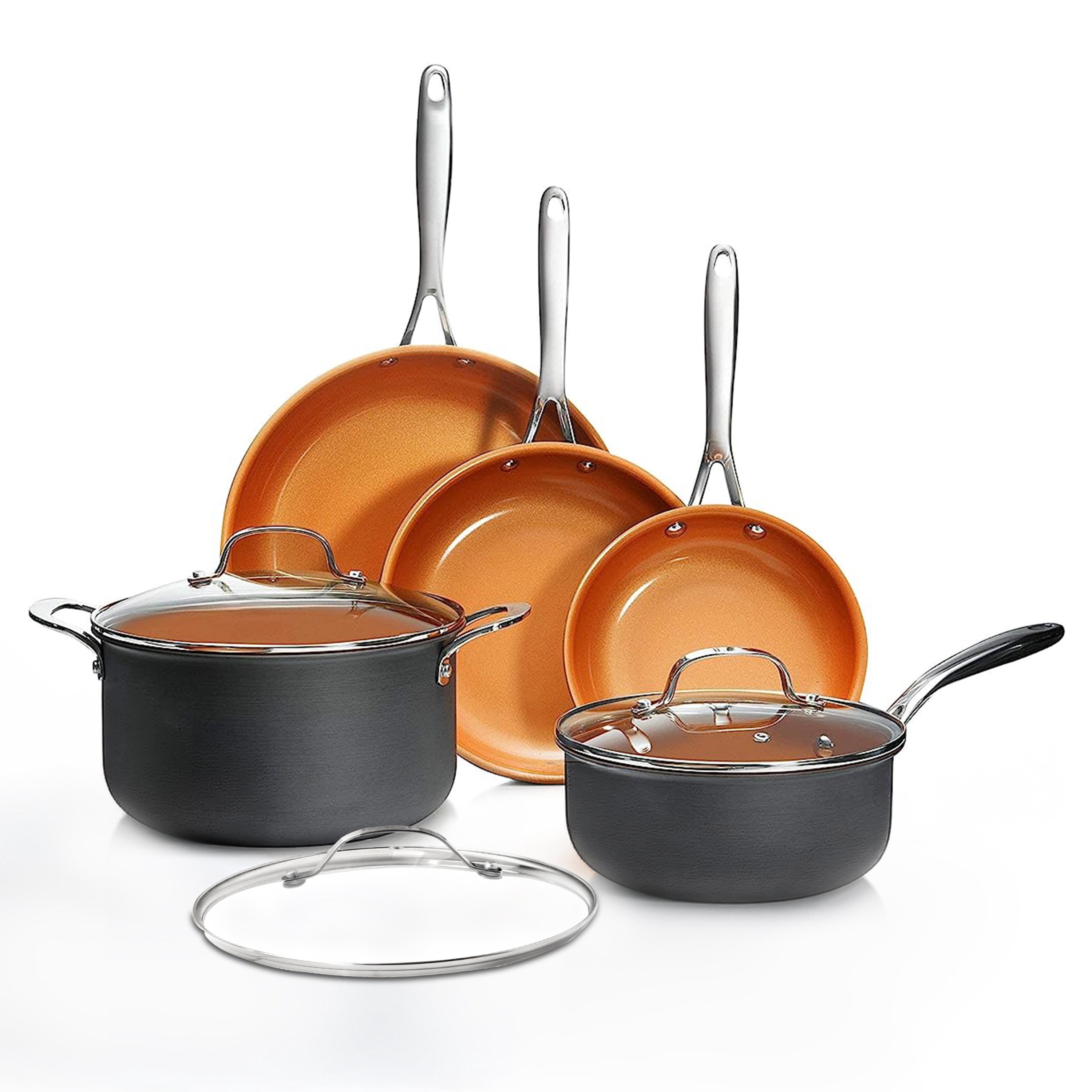 Gotham Steel 8 Pc Pots and Pans Set Non Stick, Ceramic Cookware Set Nonstick, Hard Anodized Induction Cookware Set, Pots and Pans for Cooking, Non Toxic Cookware Sets, Oven/Dishwasher Safe, Copper