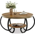thumbnail image 1 of Bingirl Table Basse Ronde de Style Ferme de 30 Pouces avec Tablette de Rangement, Table Centrale Rustique à 2 Niveaux en Bois avec Pattes Métalliques Courbées, Meuble Compact pour Salon, 1 of 7
