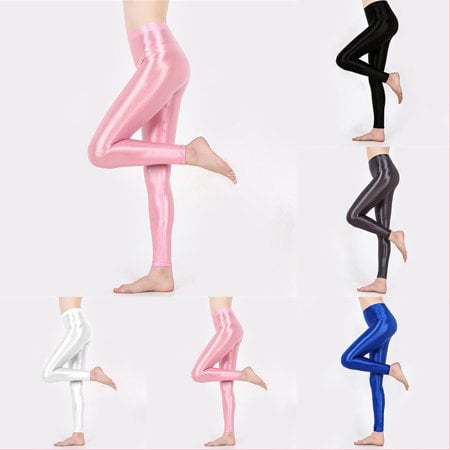 iwmh Women Running Shiny High Waist Nine-point Oily Gloss Yoga Leggings  Sexy Satin Glossy Workout Ballet Dance Pants Glitter Stockings Sportswear